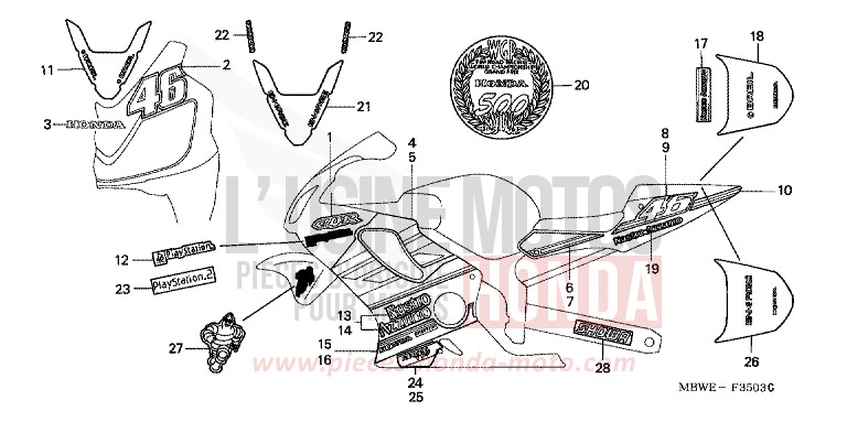 RAYURE (CBR600FR2) de CBR600F VR Special PEARL FLASH YELLOW (Y163) de 2002